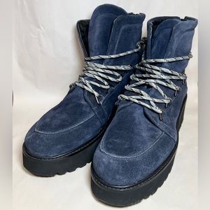 Stuart Weitzman Blue Suede Leather Lace-Up Chunky Boots Size 9 New without box